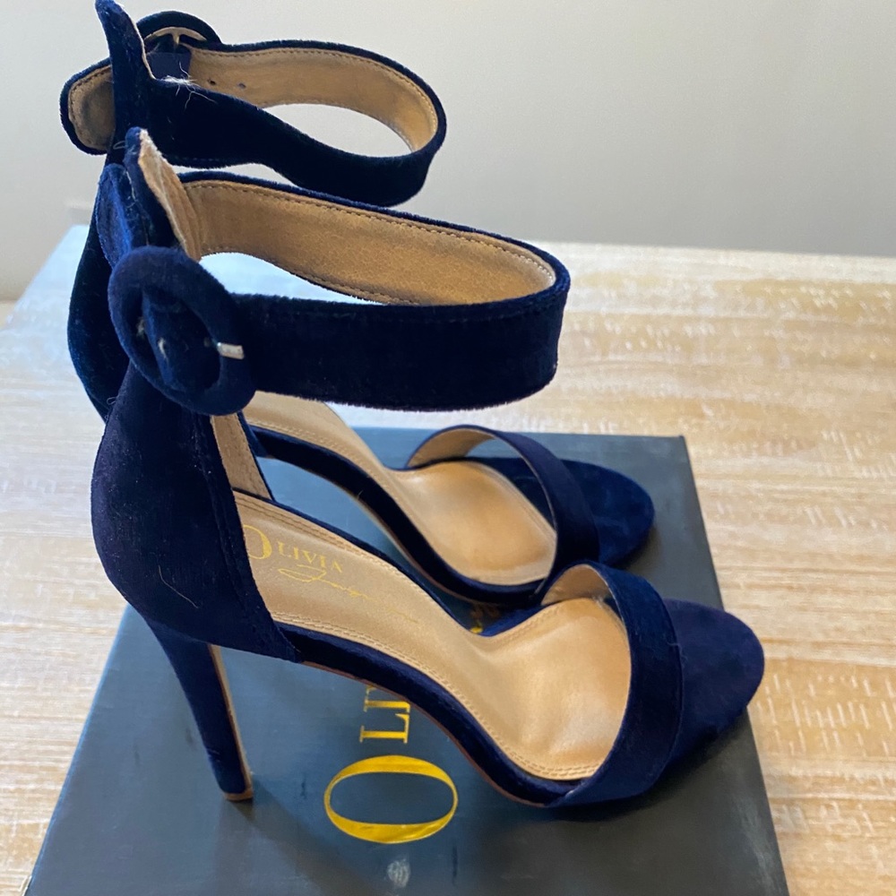 Velvet Navy ankle strap heels
